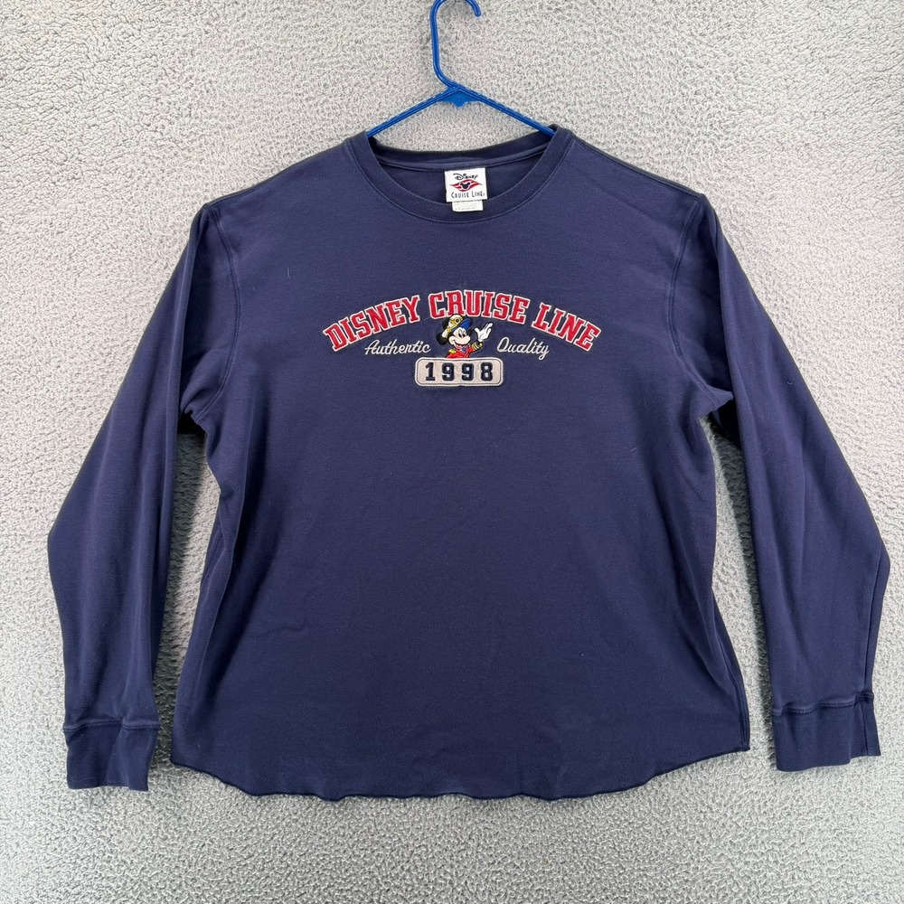 Vintage 1998 Disney Cruise Line Men XL Navy Blue Long Sleeve Shirt Mickey Mouse
